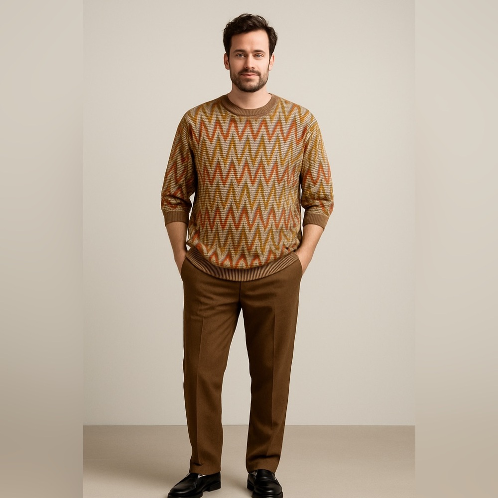 TOSANI Men’s size‎ XL Textured 3D Knit Geometric western tribal casual shirt